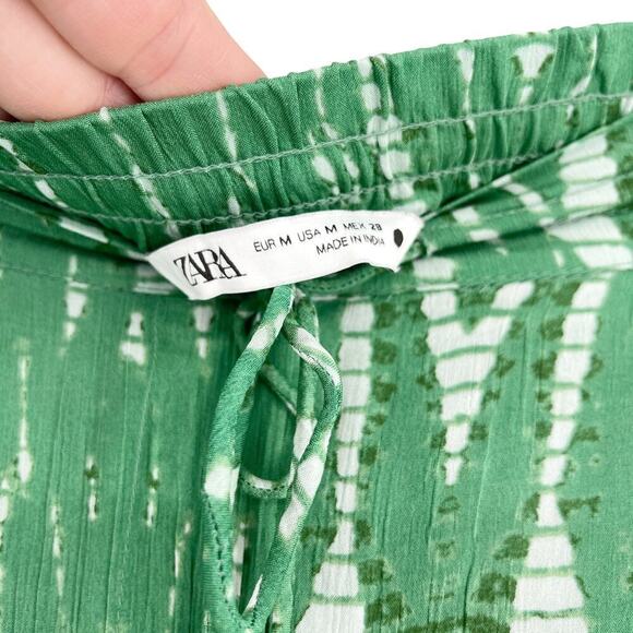 ZARA Green Printed Pajama Style Resort Set Top & Pants Small Medium Boho - Picture 10 of 12